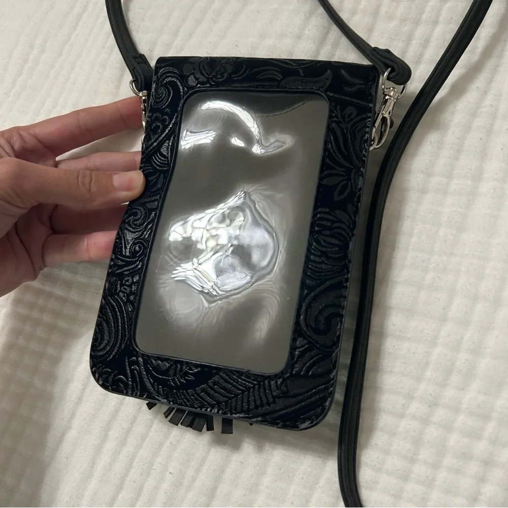 Harper crossbody black tassel phone pouch cardholder